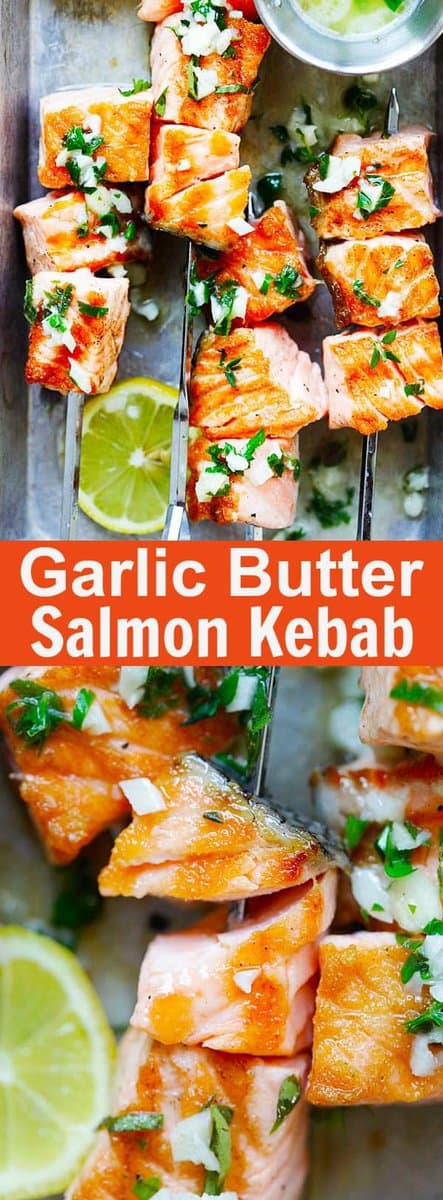 Grilled Salmon Skewers with Summer Garlic Butter