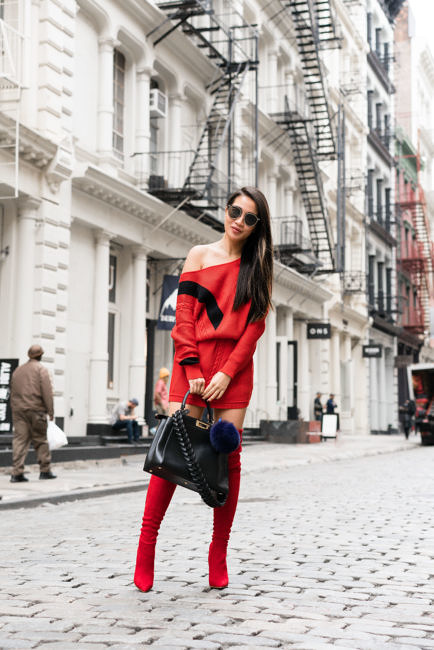 Seasonal Wardrobe Revival: Knit Dresses and Crimson Boots